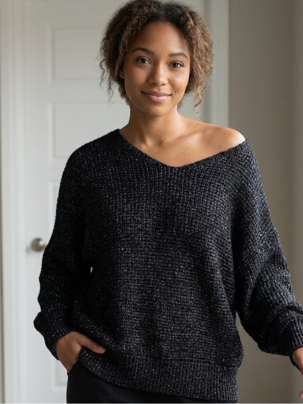 Dynamite Cozy Black off the shoulder Sweater- small
